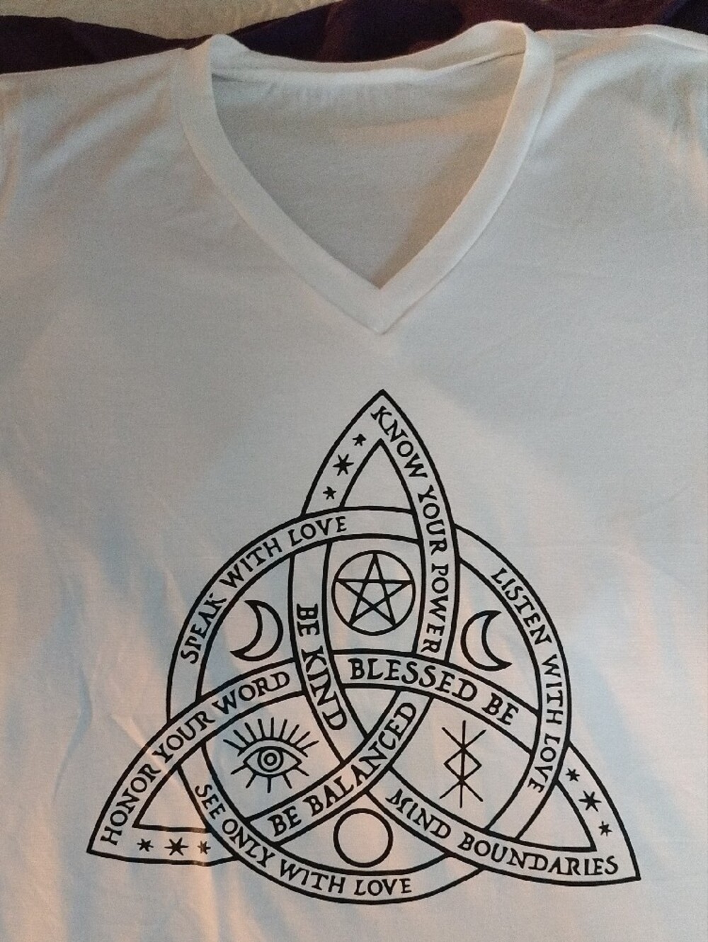 White V-Neck Graphic T-Shirt - Blessed Be